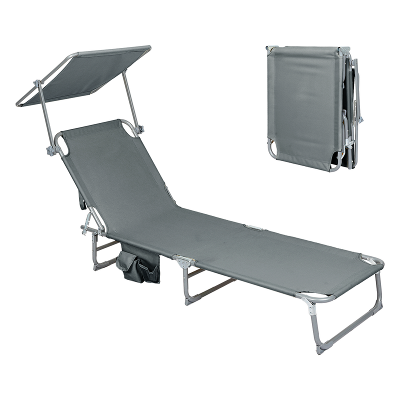Levede Foldable Lounge Chairs with Canopy Grey