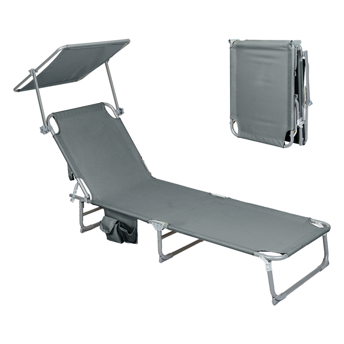 Levede Foldable Lounge Chairs with Canopy Grey-2052531490998325256