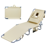 Levede Foldable Beach Lounge Chairs with Face Hole Khaki
