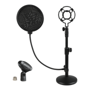 Levede Desktop Microphone Stand Adjustable Pop Filter Shock Mount Base Kit Black