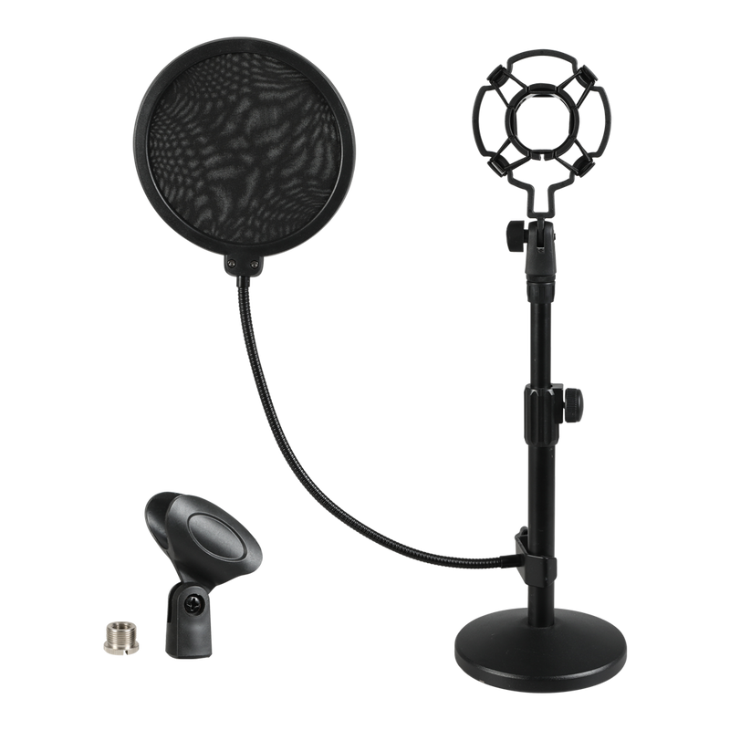 Levede Desktop Microphone Stand Adjustable Pop Filter Shock Mount Base Kit Black