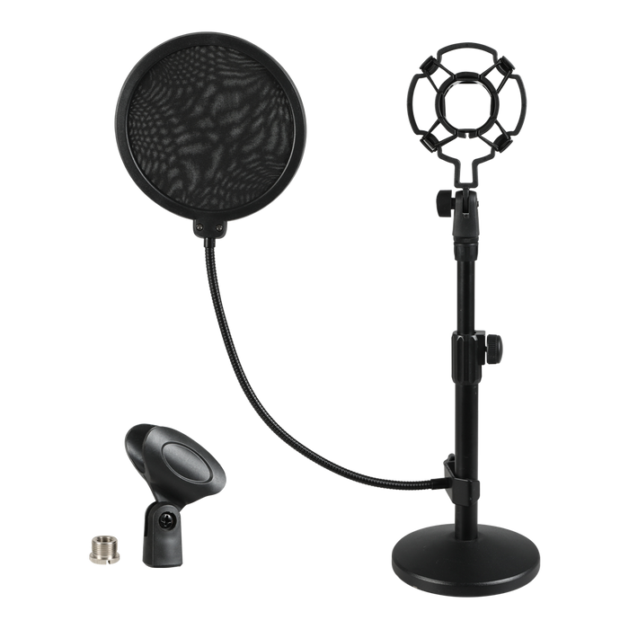 Levede Desktop Microphone Stand Adjustable Pop Filter Shock Mount Base Kit Black