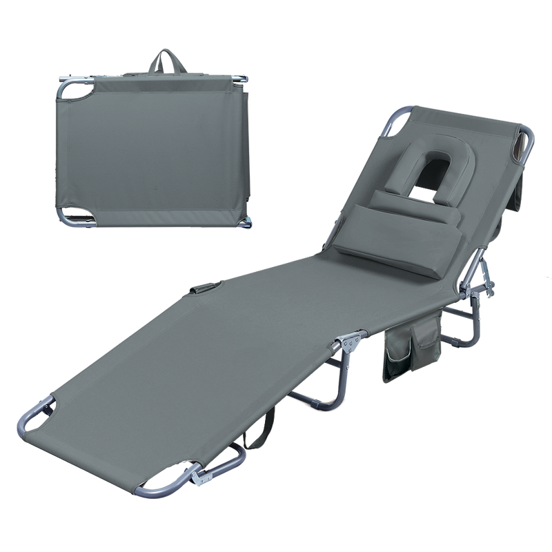 Levede Foldable Beach Lounge Chairs with Face Hole Grey