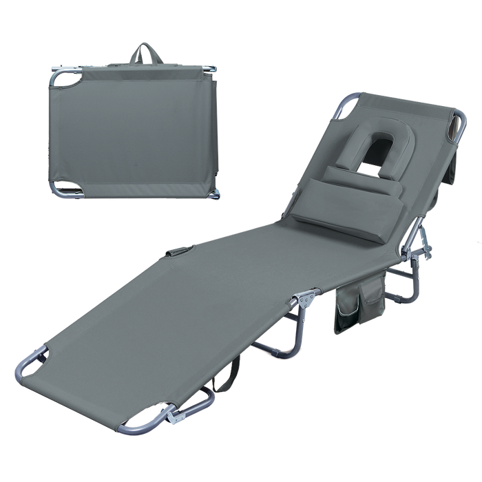 Levede Foldable Beach Lounge Chairs with Face Hole Grey-2052531491375812616