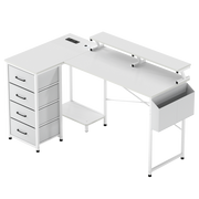 Levede L Shaped Gaming Desk with Storage Drawers White