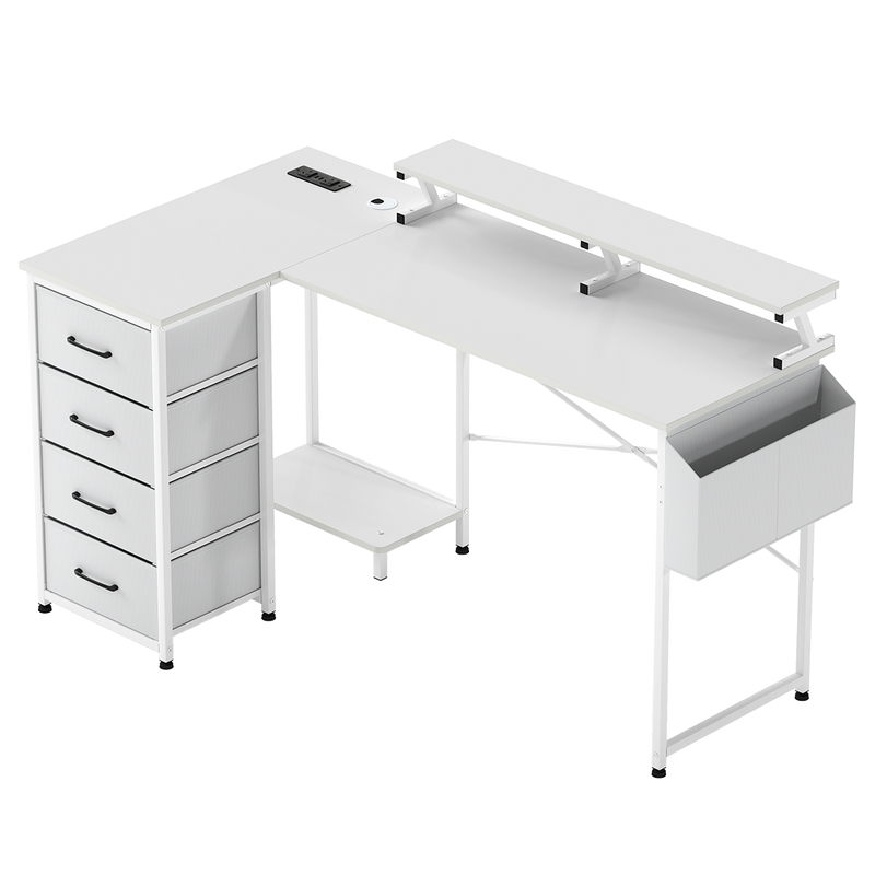 Levede L Shaped Gaming Desk with Storage Drawers White