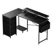 Levede L Shaped Gaming Desk with Storage Drawers Black