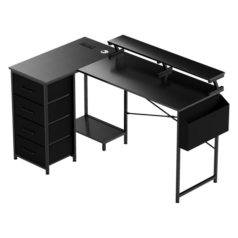 Levede L Shaped Gaming Desk with Storage Drawers Black