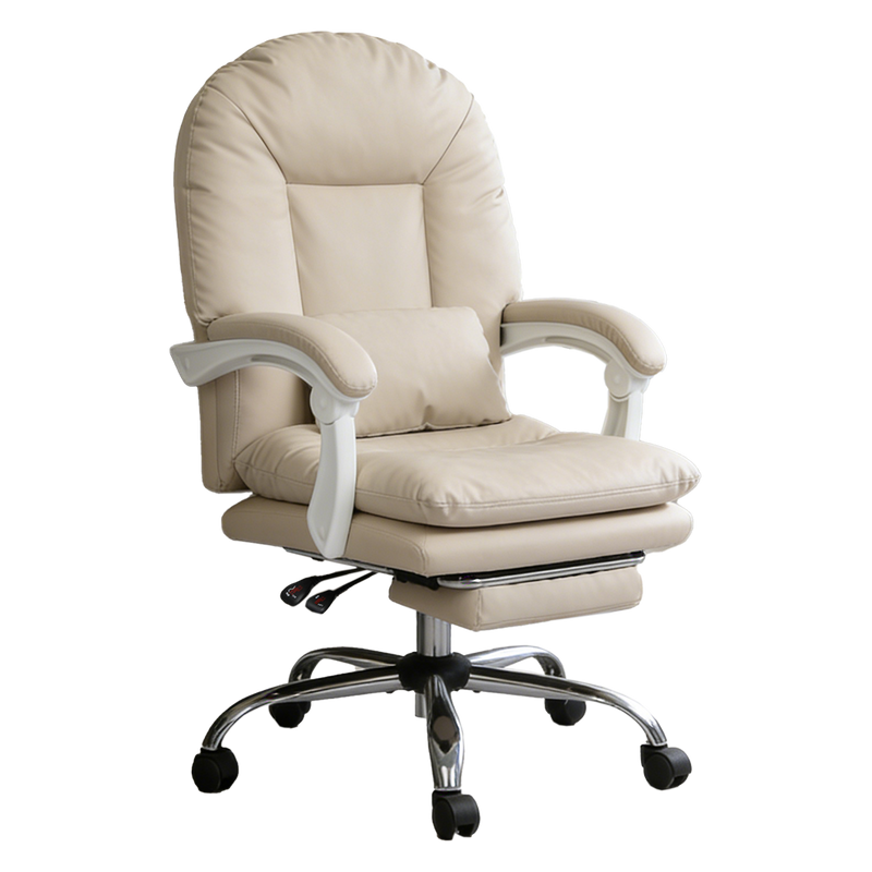 Levede Executive Office Chair Footrest PU Leather Tilt Gaming Work Seat Beige
