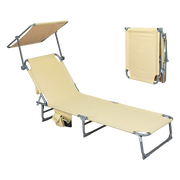 Levede Foldable Lounge Chairs with Canopy Khaki