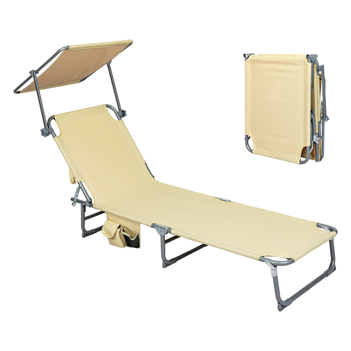 Levede Foldable Lounge Chairs with Canopy Khaki-2052531491203846152
