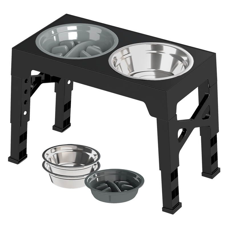 PaWz Elevated Dog Bowls 2 Stainless Steel Bowls and 1 Slow Feeder Bowl