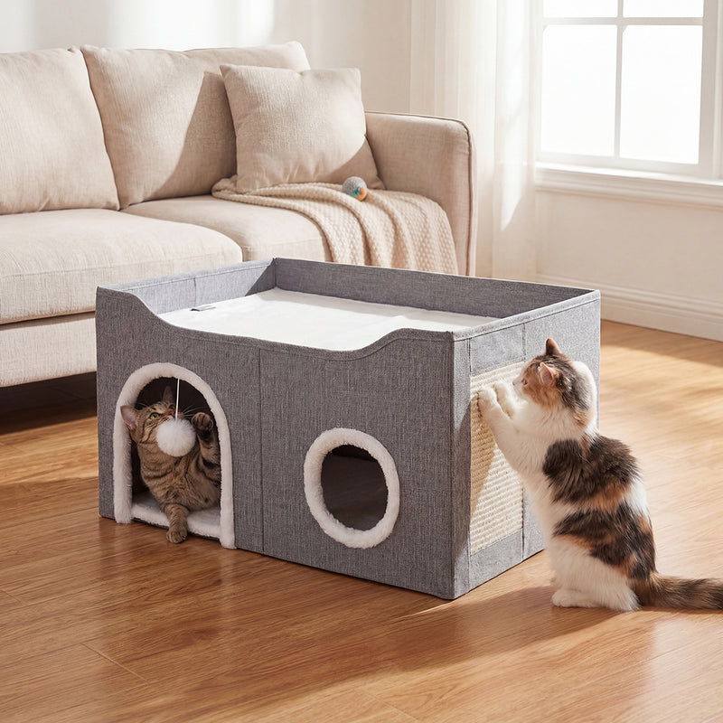 Pawz Foldable Cat House Cave Bed Hideaway Interactive Nest Scratching Board