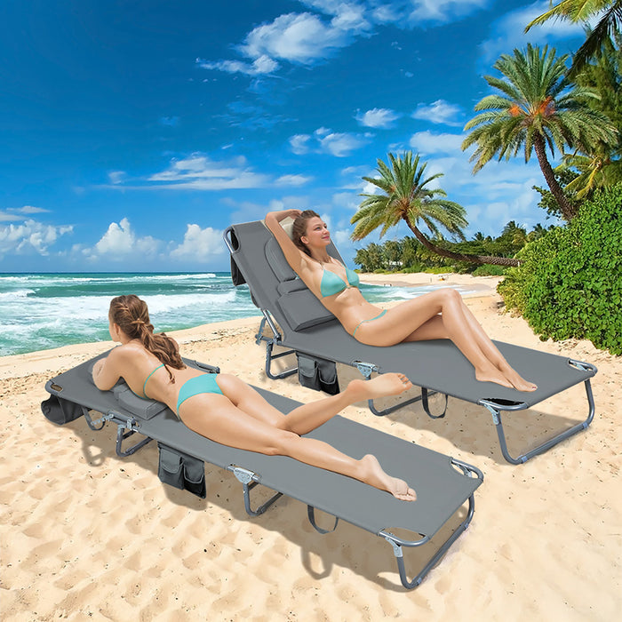 Levede Foldable Beach Lounge Chairs with Face Hole Grey-2052531491375812614