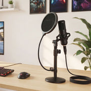 Levede Desktop Microphone Stand Adjustable Pop Filter Shock Mount Base Kit Black