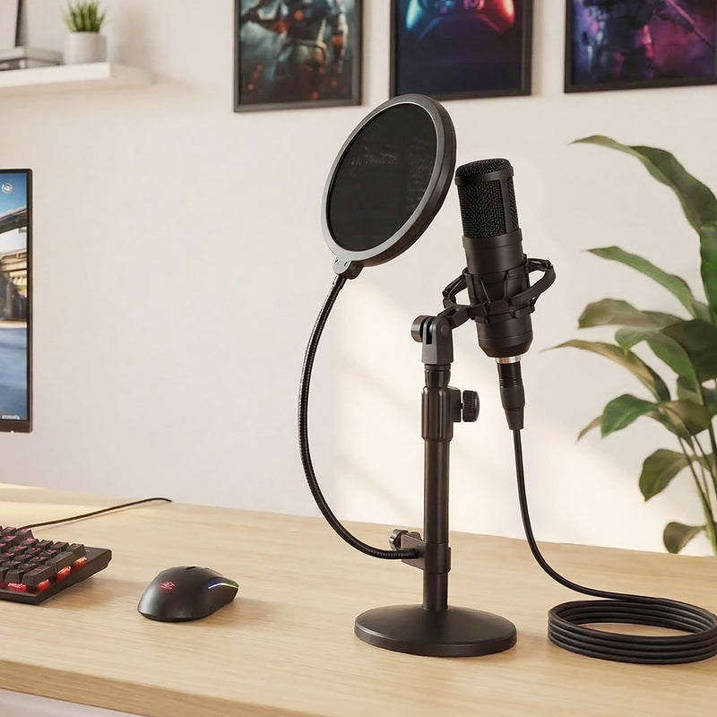 Levede Desktop Microphone Stand Adjustable Pop Filter Shock Mount Base Kit Black