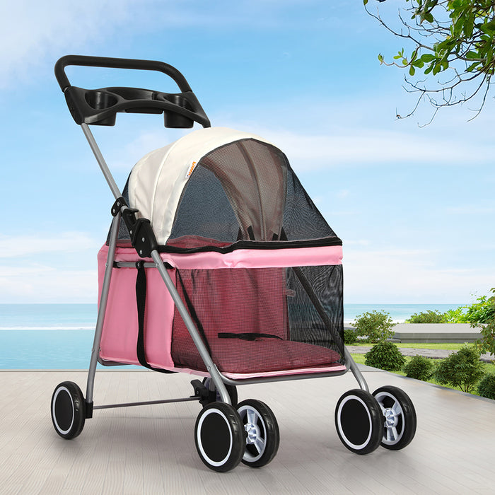 PaWz Pet Stroller Dog Cat Carrier Foldable Pink-2052531697425190918