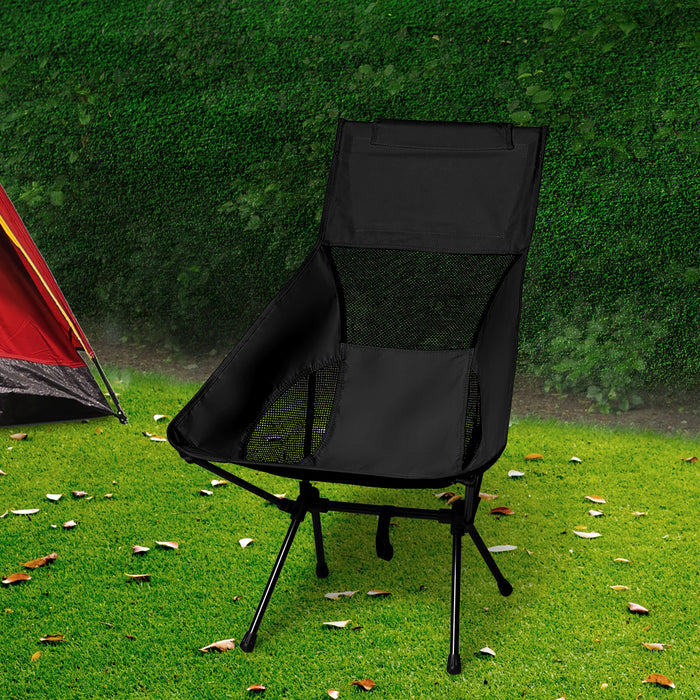 Levede Camping Chair Folding Outdoor Large Black-2052531626684059654