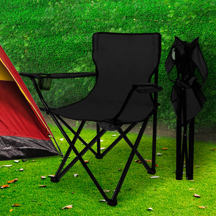 Levede Camping Chairs Folding Arm Foldable Black-2052531623118901254