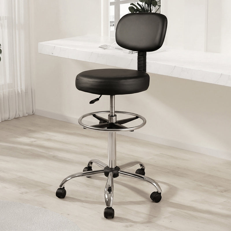 Levede Swivel Office Chair Ergonomic Stool Height Adjustable Footrest Backrest