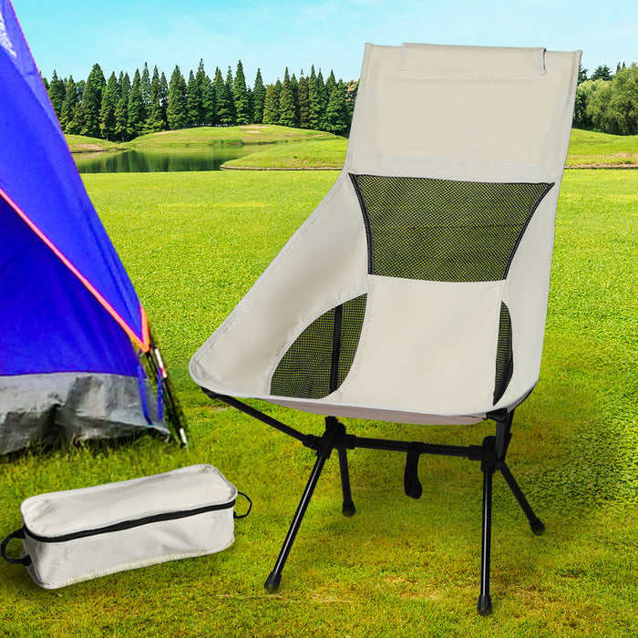 Levede Camping Chair Folding Outdoor Large Beige-2052531626512093191