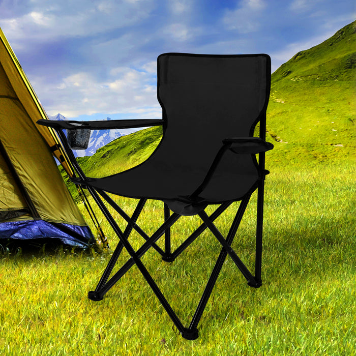 Levede Camping Chairs Folding Arm Foldable Black-2052531623118901255