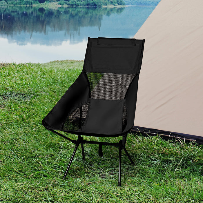 Levede Camping Chair Folding Outdoor Large Black-2052531626684059655