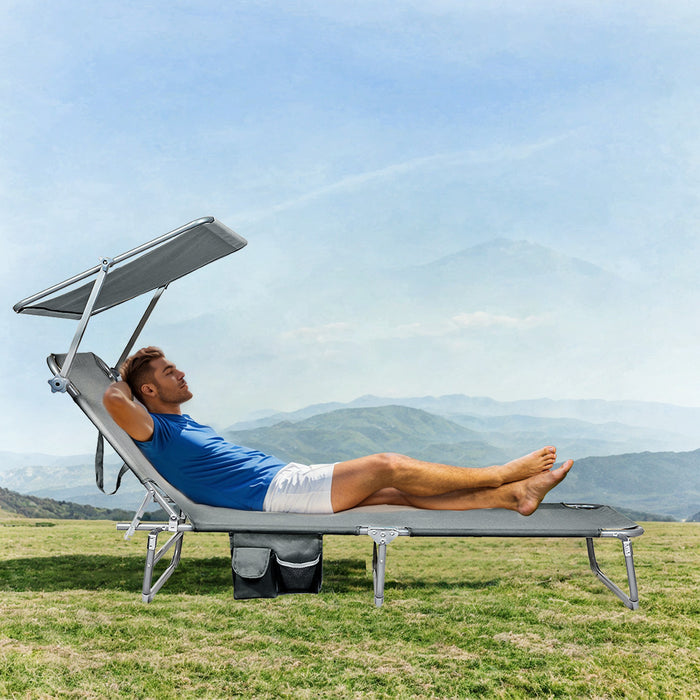 Levede Foldable Lounge Chairs with Canopy Grey-2052531490998325255