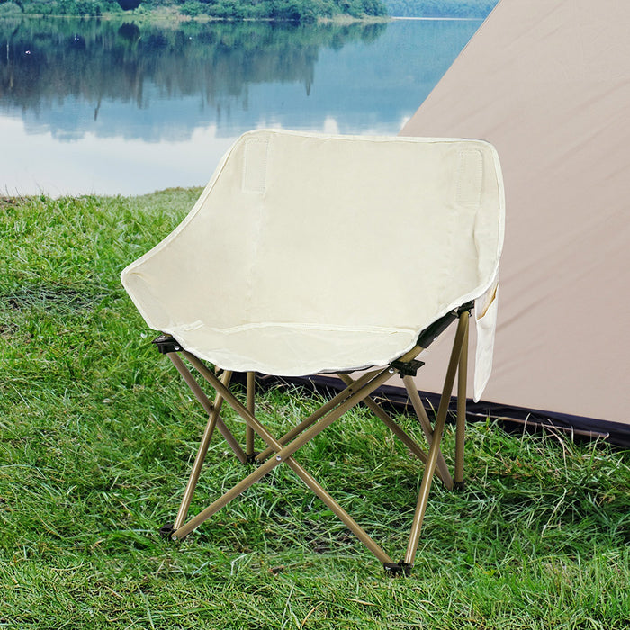 Levede Folding Camping Moon Chair Lightweight Beige-2052531628068179975