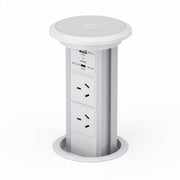 Motorised Pop Up Power Point w/USB Silver w White Face