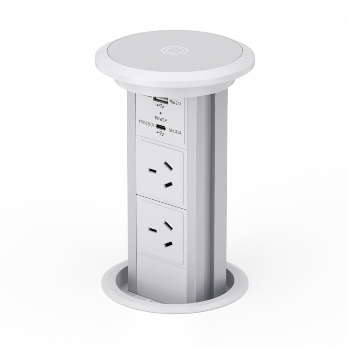 Motorised Pop Up Power Point w/USB Silver w White Face