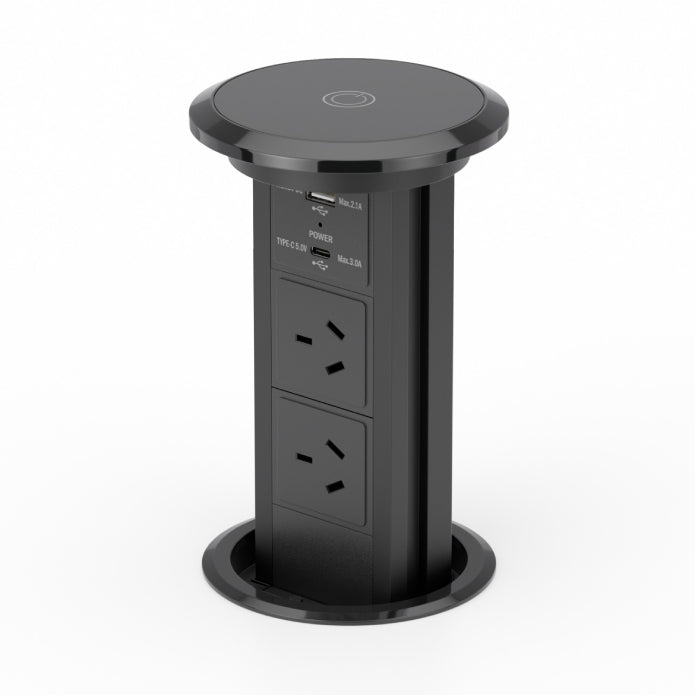 Motorised Pop Up Power Point w/USB Black w Black Face