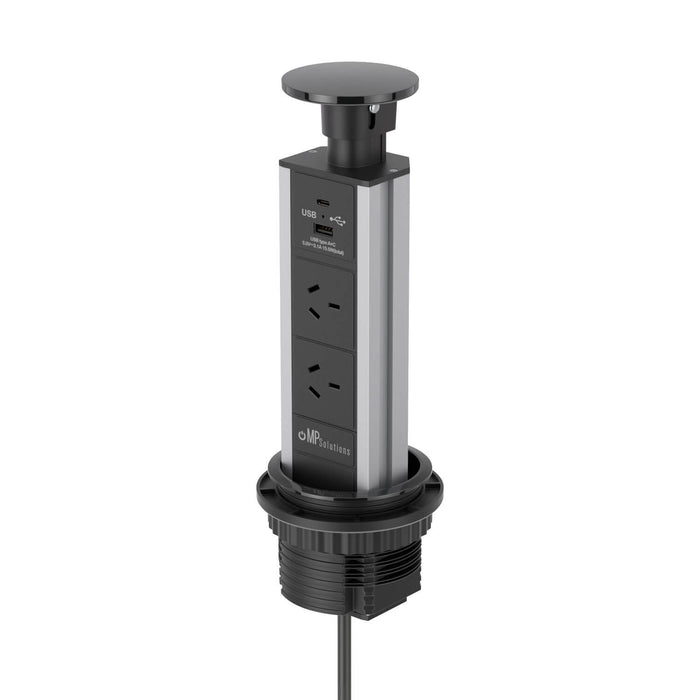 Brushed Stainless Steel, Black Face, Pop Up Power Outlet