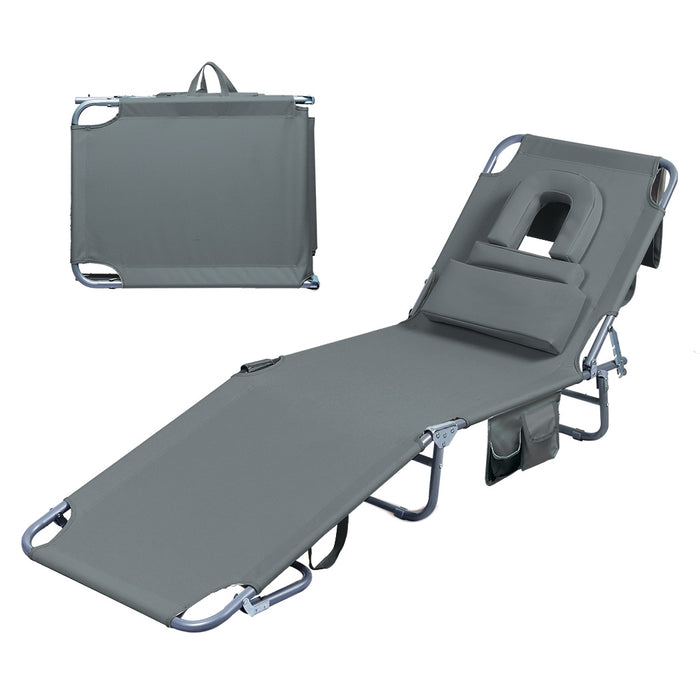 Levede Foldable Beach Lounge Chairs with Face Hole Grey-2052531491375812608