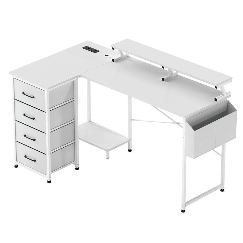 Levede L Shaped Gaming Desk with Storage Drawers White