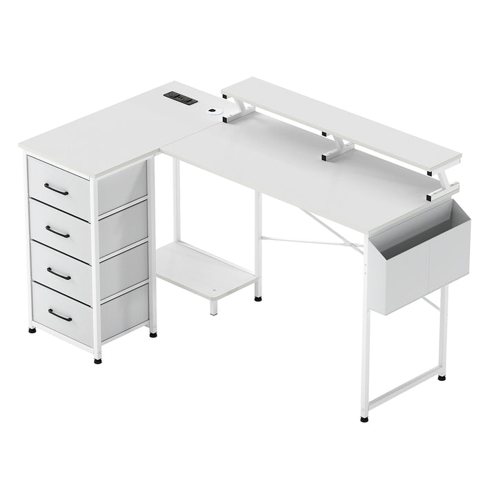 Levede L Shaped Gaming Desk with Storage Drawers White-2052531818946760704
