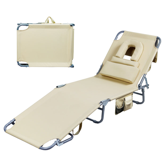 Levede Foldable Beach Lounge Chairs with Face Hole Khaki-2052531491556167680