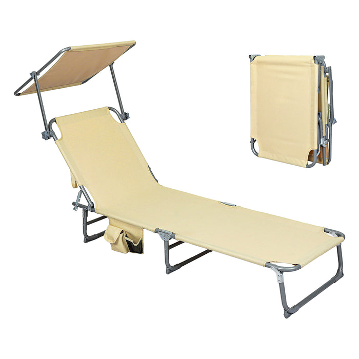 Levede Foldable Lounge Chairs with Canopy Khaki-2052531491203846144