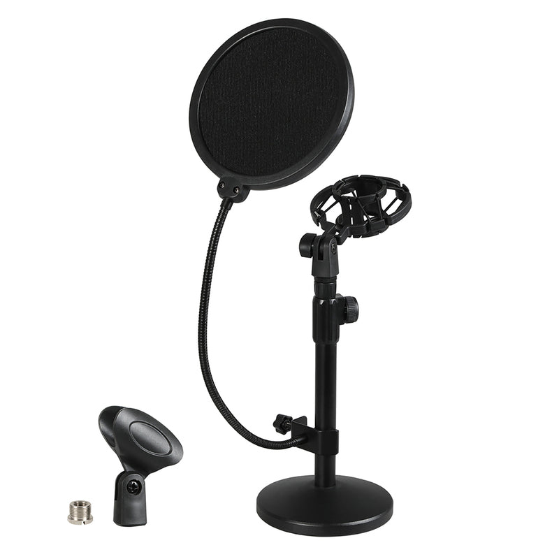 Levede Desktop Microphone Stand Adjustable Pop Filter Shock Mount Base Kit Black
