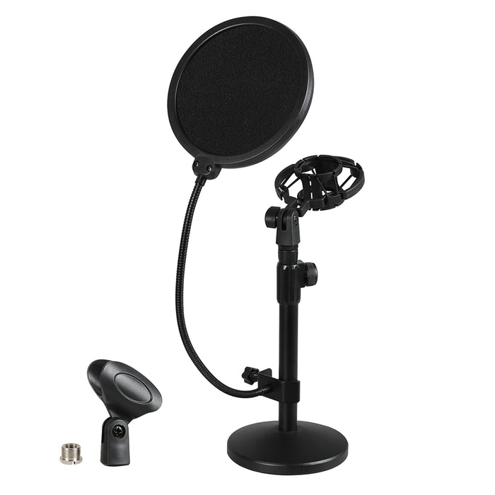 Levede Desktop Microphone Stand Adjustable Pop Filter Shock Mount Base Kit Black