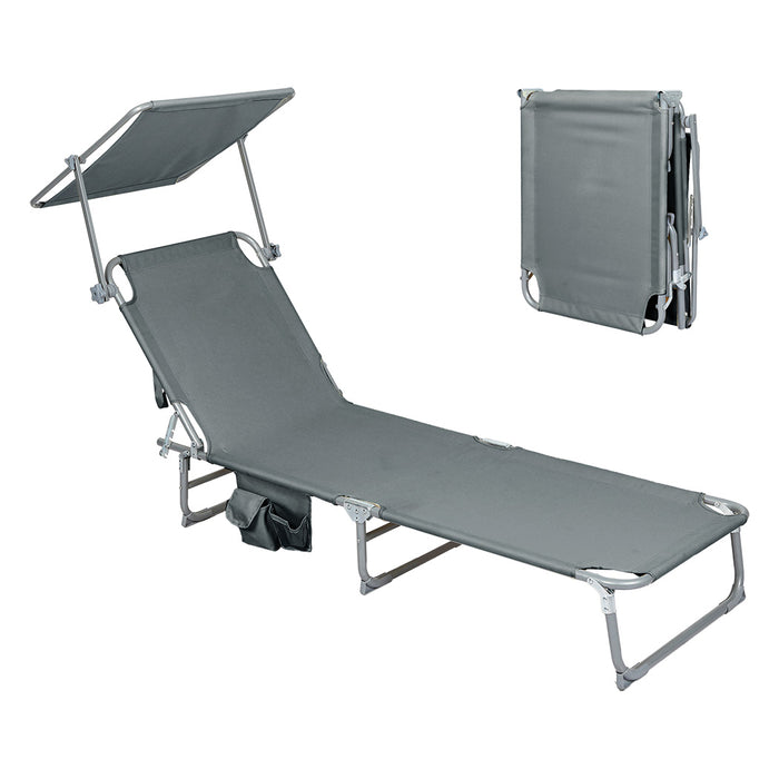 Levede Foldable Lounge Chairs with Canopy Grey-2052531490998325248