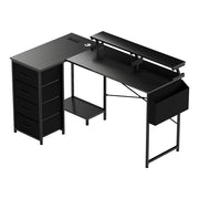 Levede L Shaped Gaming Desk with Storage Drawers Black