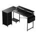 Levede L Shaped Gaming Desk with Storage Drawers Black-2052531818615410688