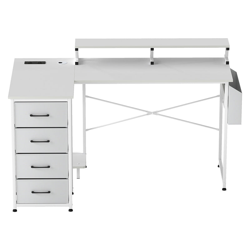 Levede L Shaped Gaming Desk with Storage Drawers White