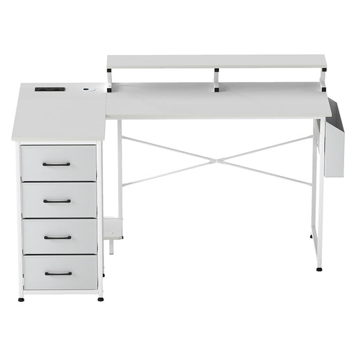 Levede L Shaped Gaming Desk with Storage Drawers White-2052531818946760705