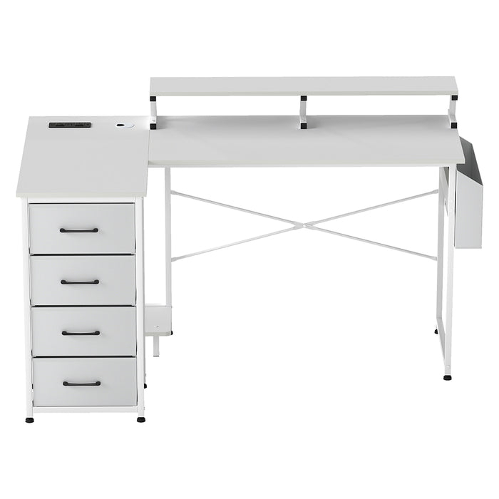Levede L Shaped Gaming Desk with Storage Drawers White-2052531818946760705