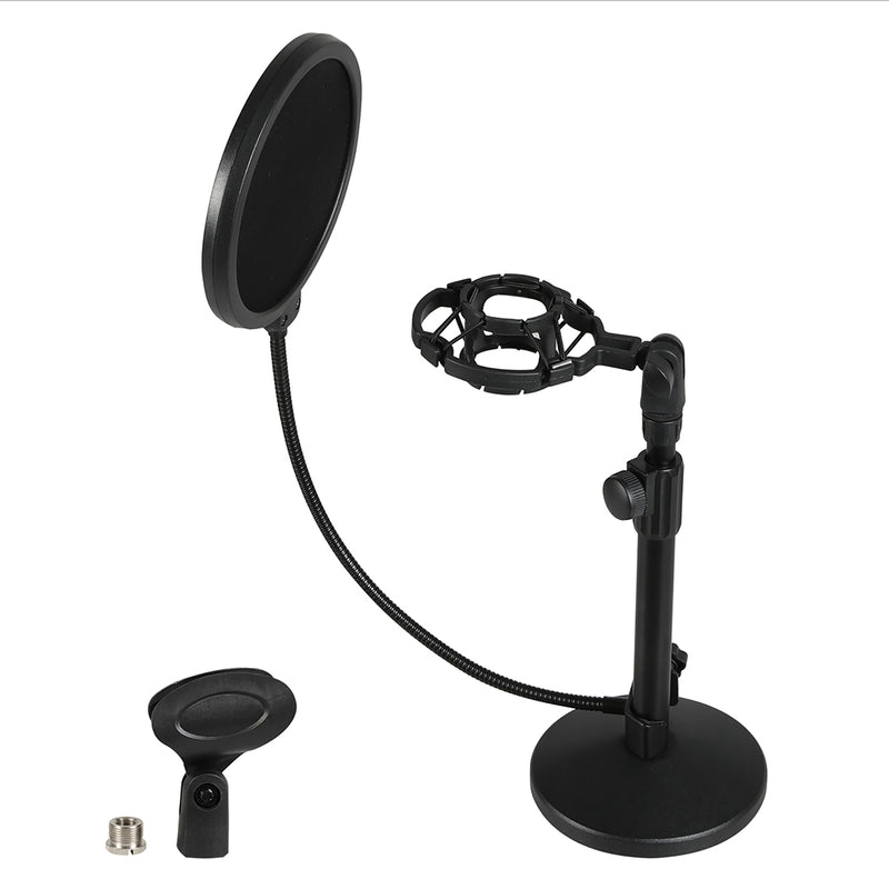 Levede Desktop Microphone Stand Adjustable Pop Filter Shock Mount Base Kit Black