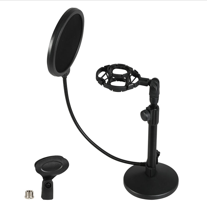 Levede Desktop Microphone Stand Adjustable Pop Filter Shock Mount Base Kit Black