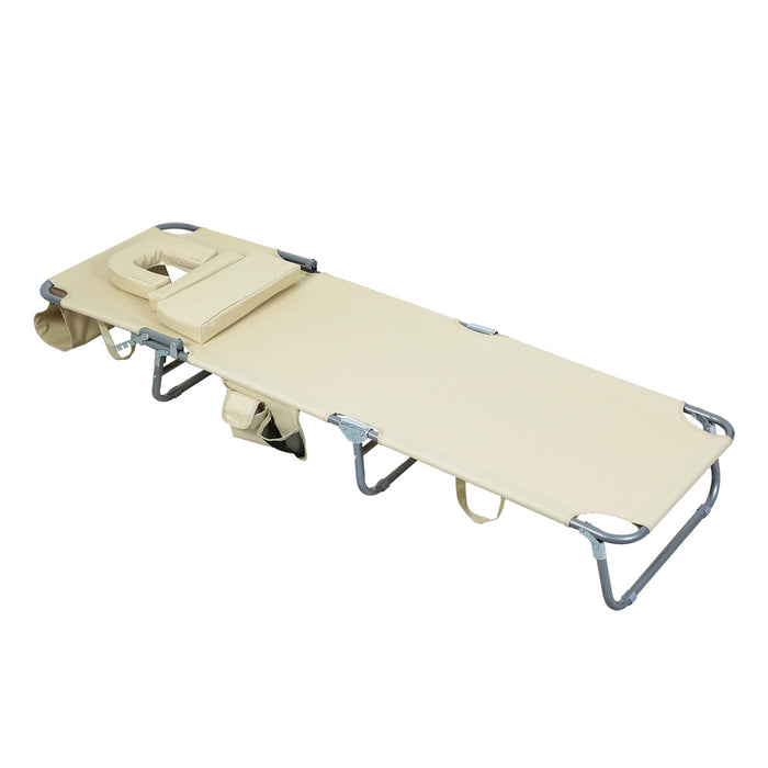 Levede Foldable Beach Lounge Chairs with Face Hole Khaki-2052531491556167681