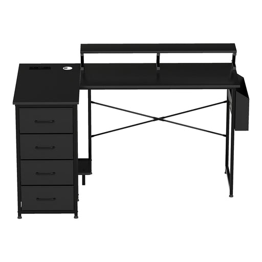 Levede L Shaped Gaming Desk with Storage Drawers Black-2052531818615410689